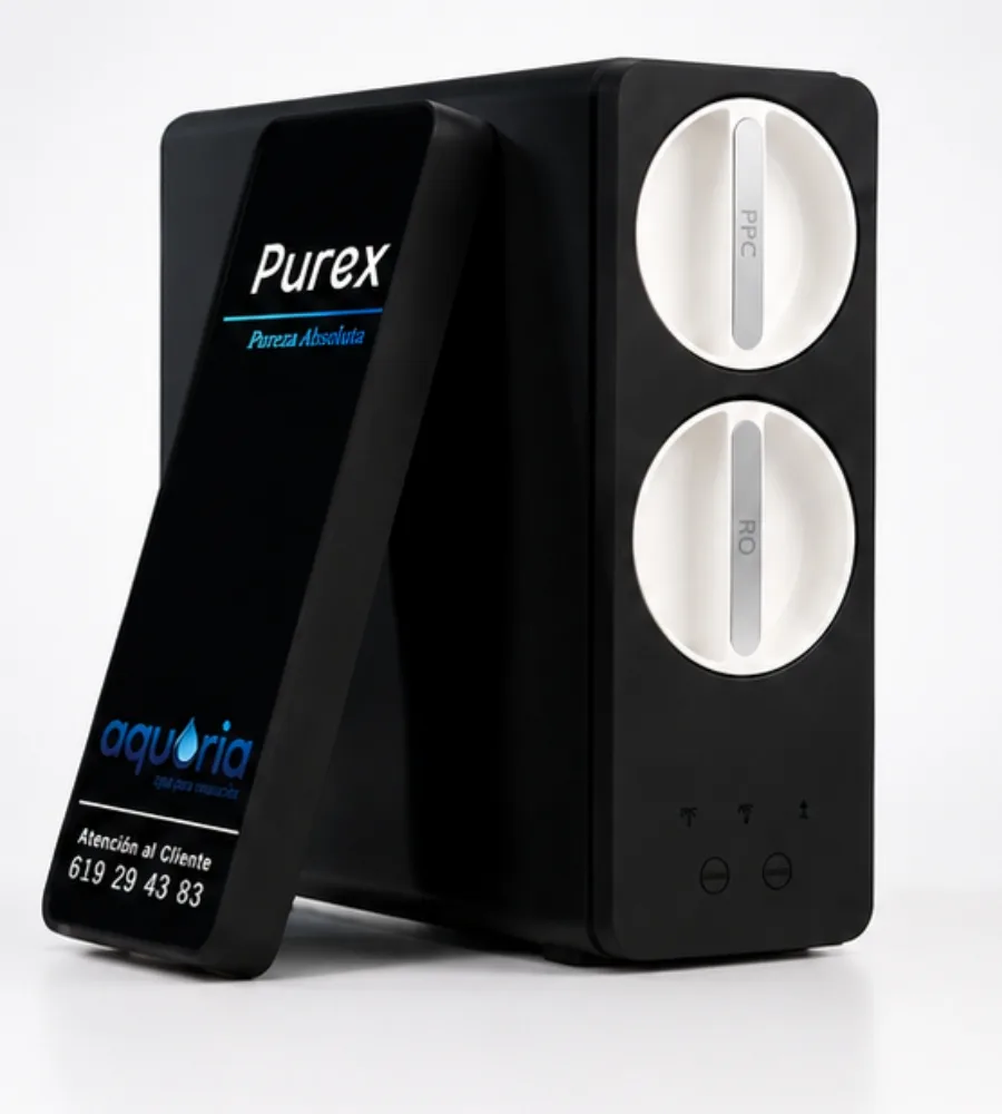 Purex 600 GPD sobre fondo neutro, con los filtros PPC y RO a la vista
